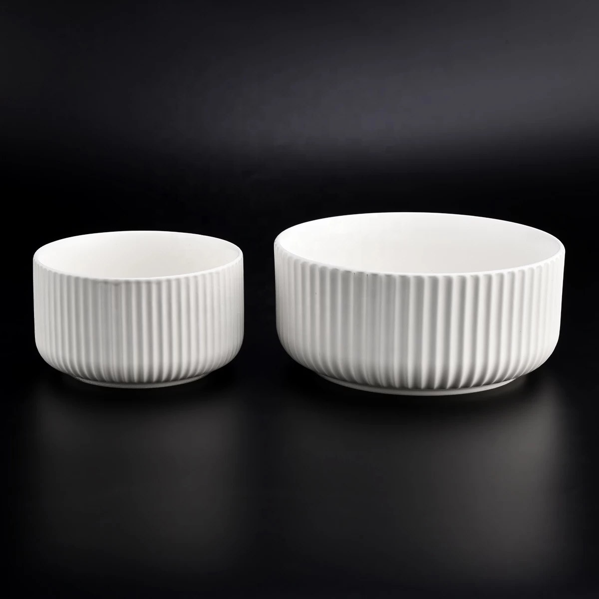 white color ceramic candle containers with strips design