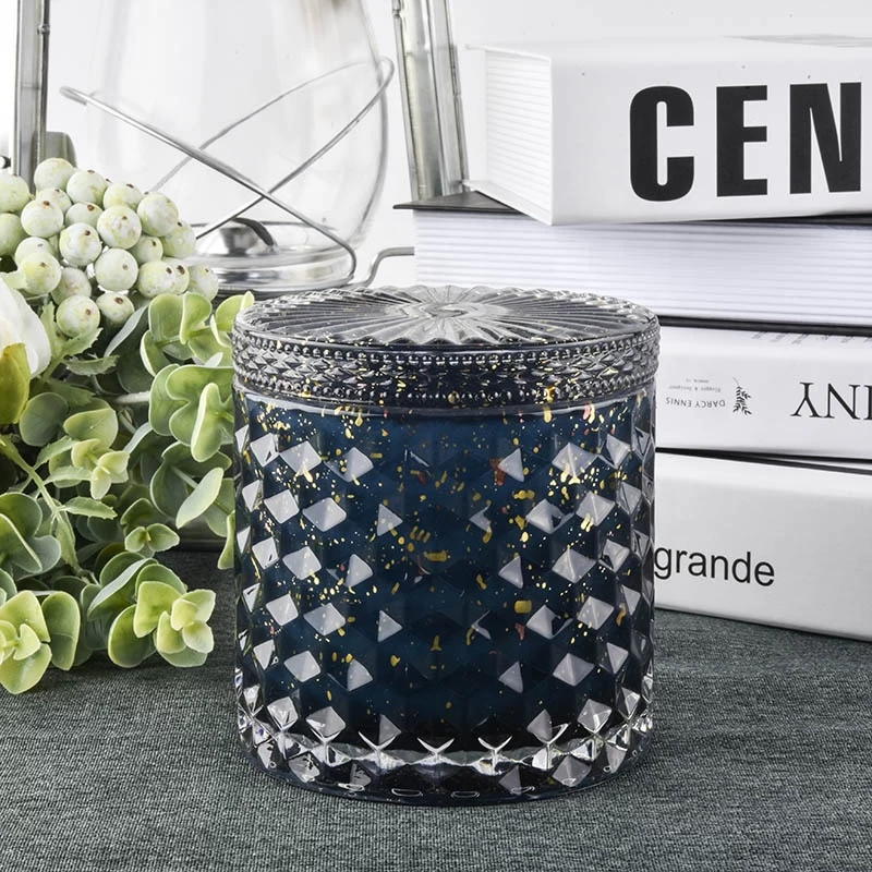 luxury dark blue glass candle jars with lid