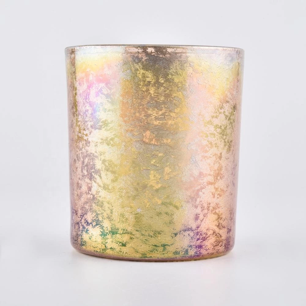 iridescent candle jar with hande made decoration