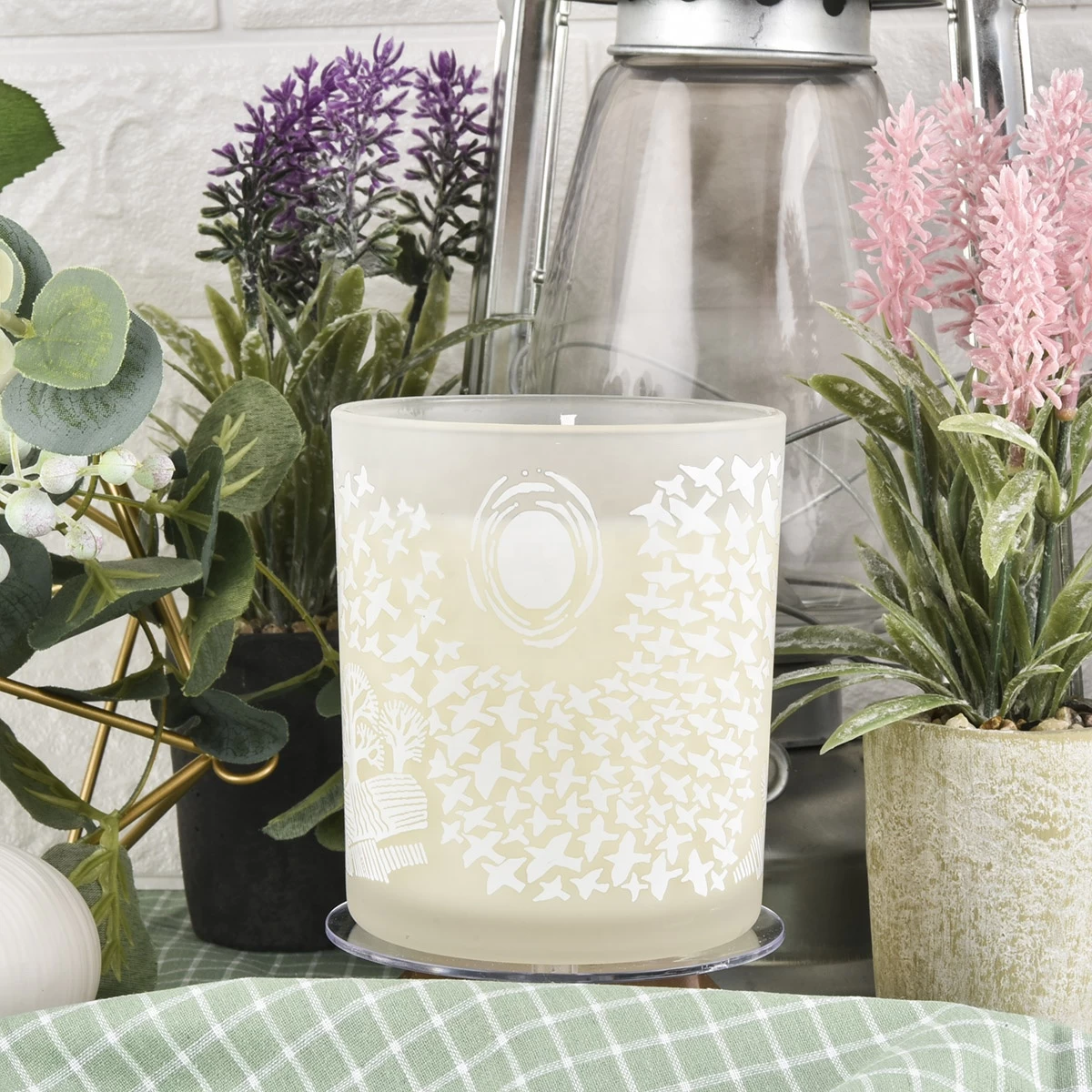 Frosted glass candle jar with printing