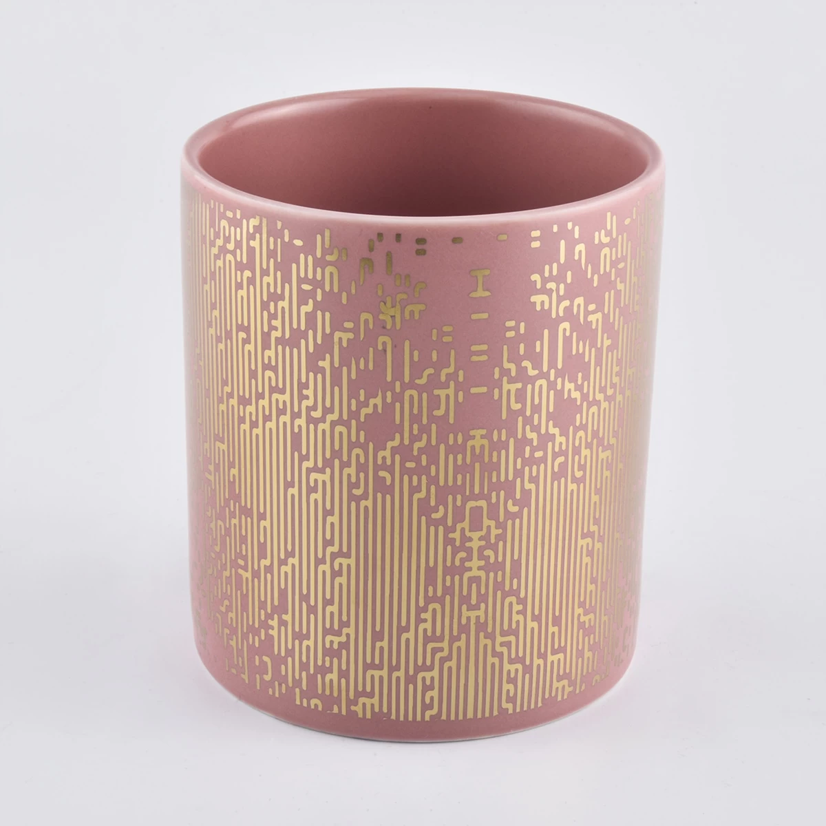 luxury pink ceramic candle jars with gold artwork