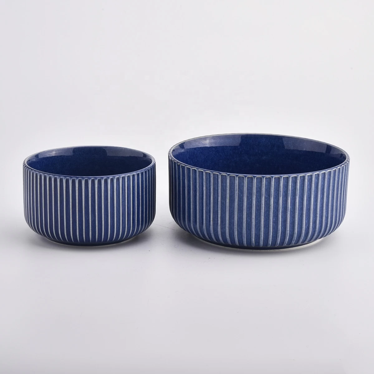 matte color ceramic containers with strips for candle
