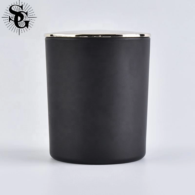 Black matte glass empty candle jar and metal lid in bulk wholesales