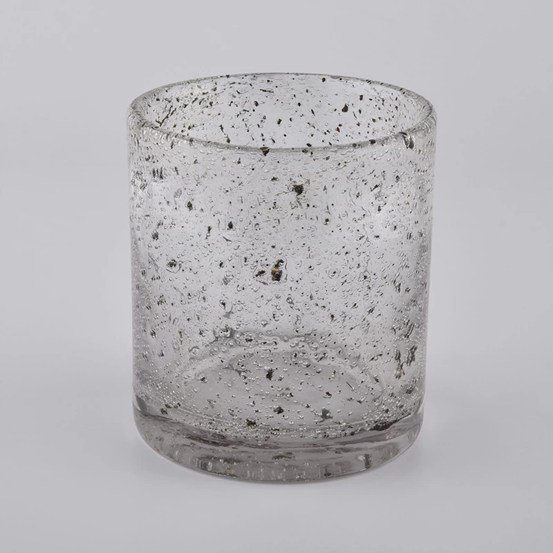 Mouth blown glass candle holders with bubble dots inside