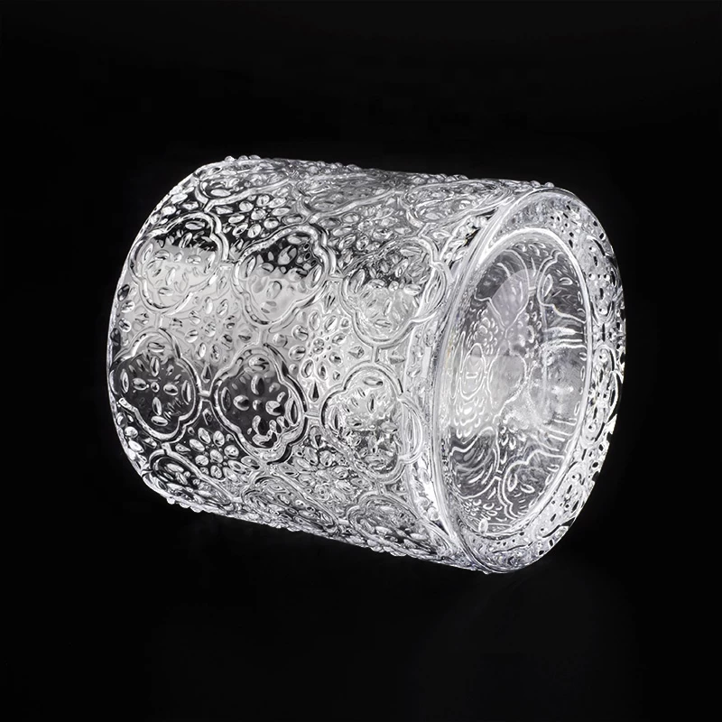 Patent design clear embossed glass candle jars