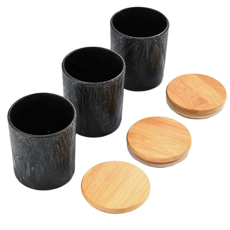 black frosted pattern glass candle vessels luxury for home decoration