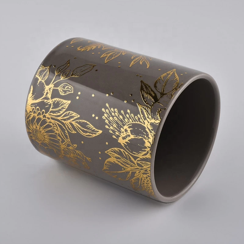 14oz ceramic candle container with gold decal printing