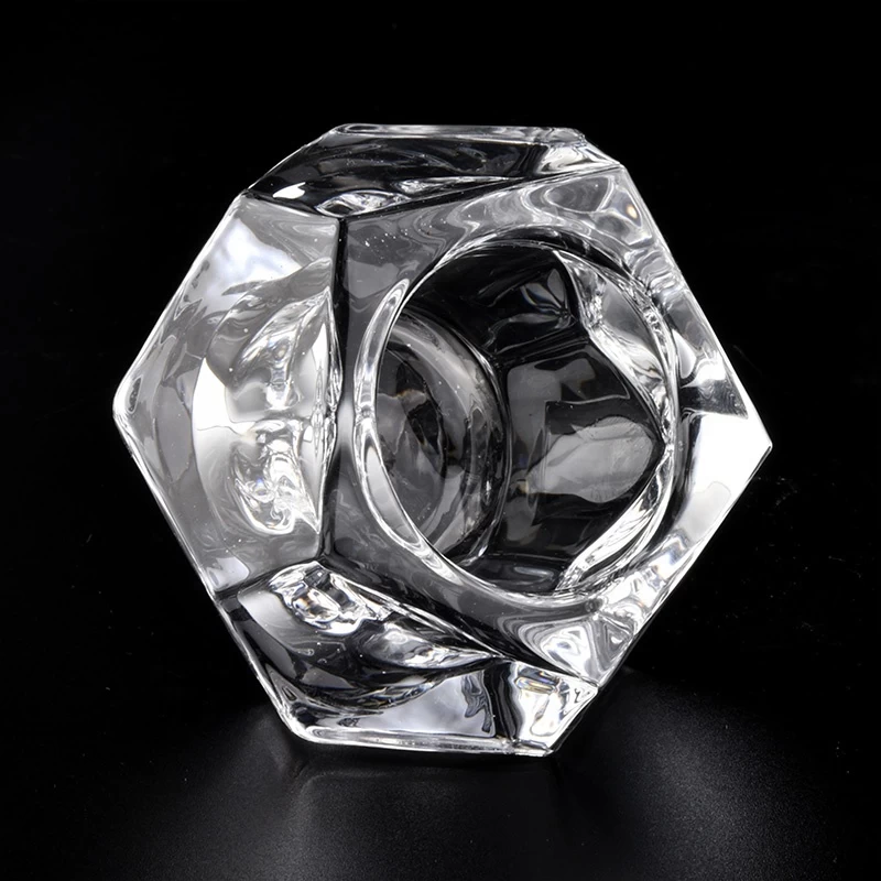 Suppliers glass Polygon clear candle holder 4 oz 8 oz 10 oz