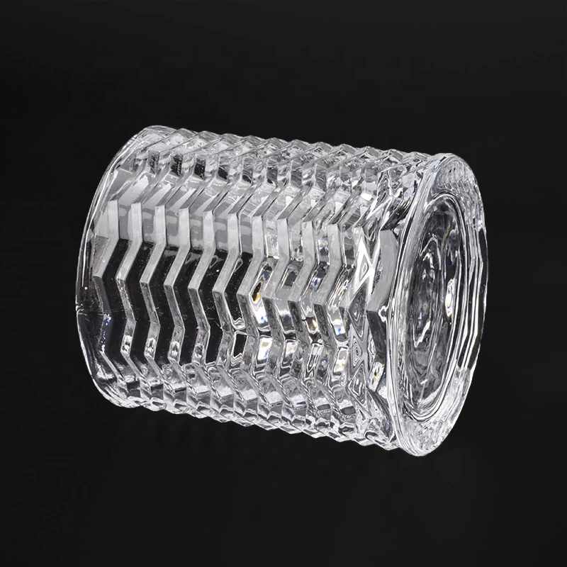 Wholesale crystal clear embossed candle glass holder 16 oz candle jar