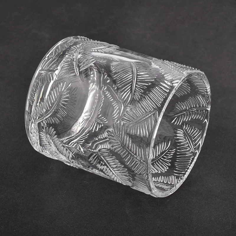 leaf pattern glass candle holder with lid