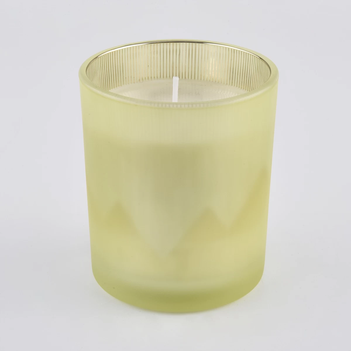 Frosted glass candle jars with spraying and electroplating color