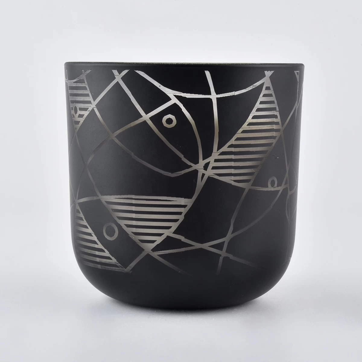 Matte black glass candle jars with laser engraving pattern