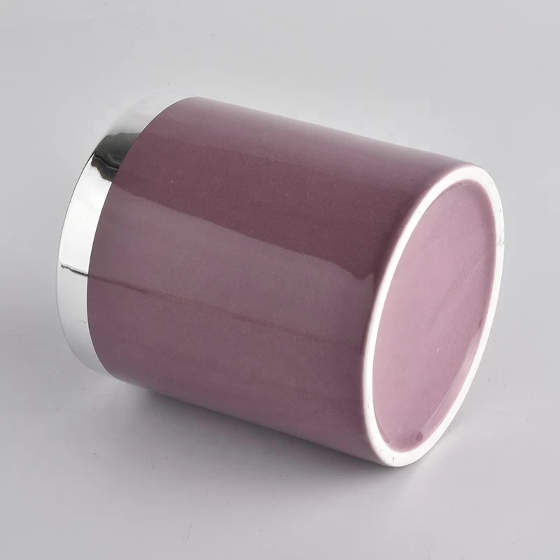 purple color ceramic candle holder with lid