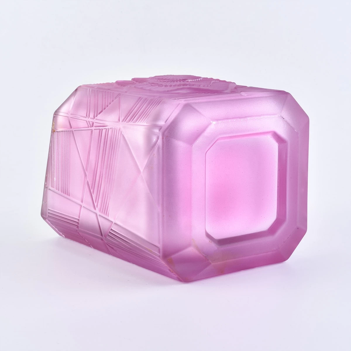 Suppliers empty pink Trapezoid votive luxury glass candle jars 8oz 10oz 14oz