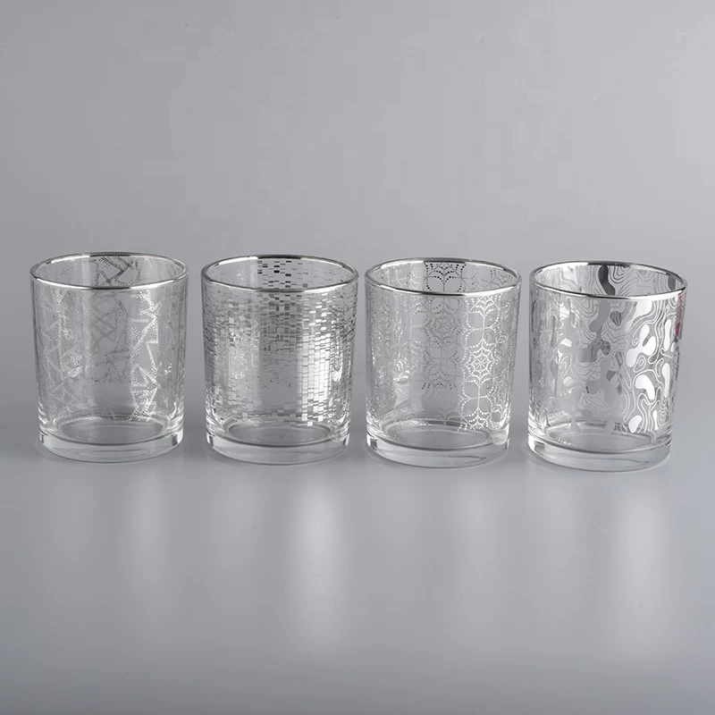 luxury silver pattern glass candle jar