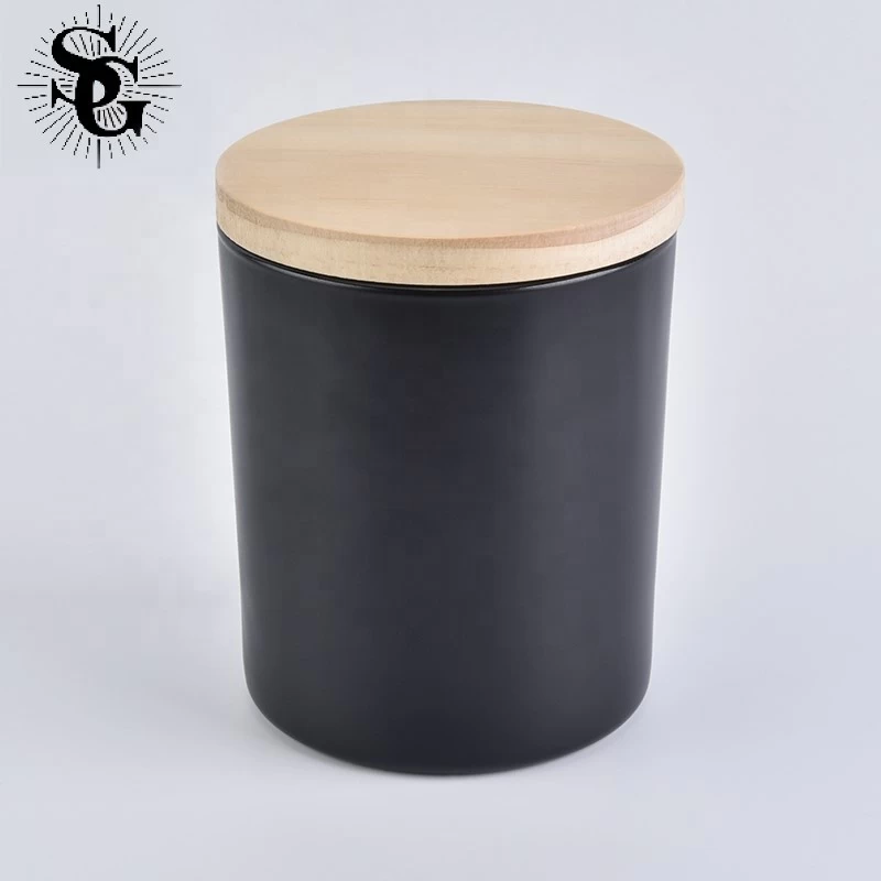 Sunny design black glass candle jar for making with wood lid