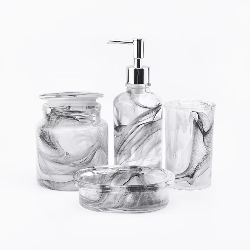 overlay glass bath accessories sets white and black glass jar with lid for bathroom