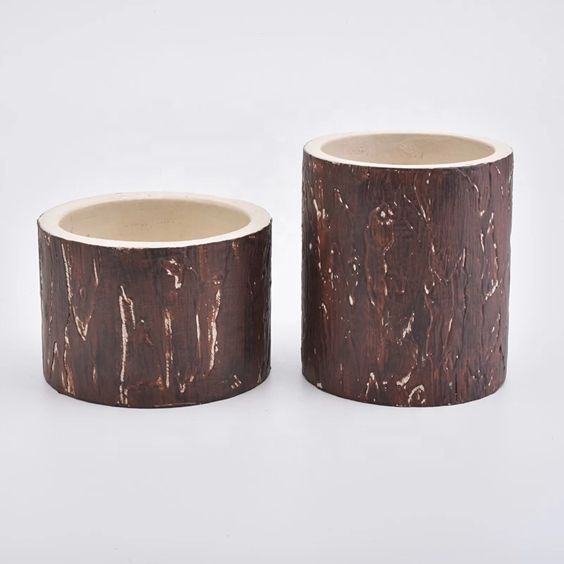 8oz brown wood pattern concrete candle holder for home decor