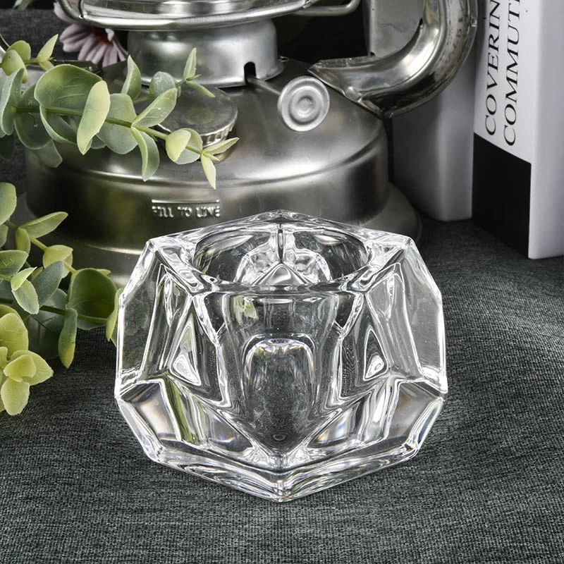 Suppliers glass Polygon clear candle holder 4 oz 8 oz 10 oz