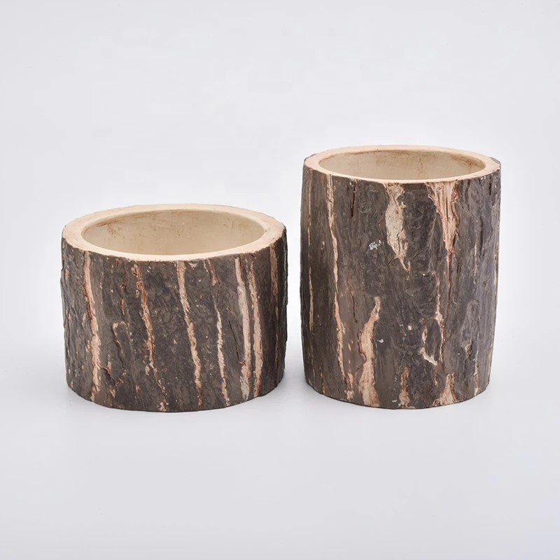 10oz brown wood pattern concrete candle holder for home decor