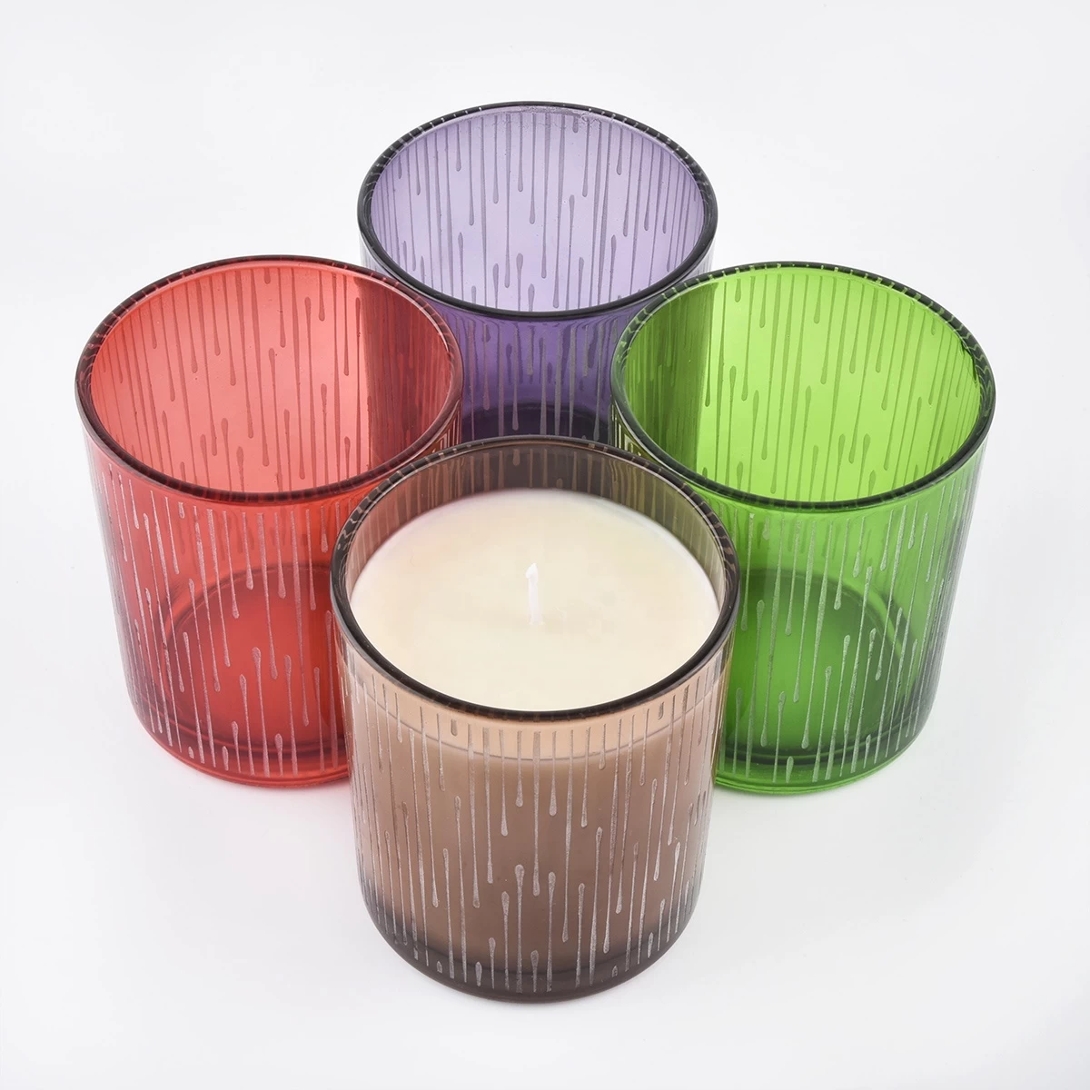 Wholesale glass candle jars with sand surface