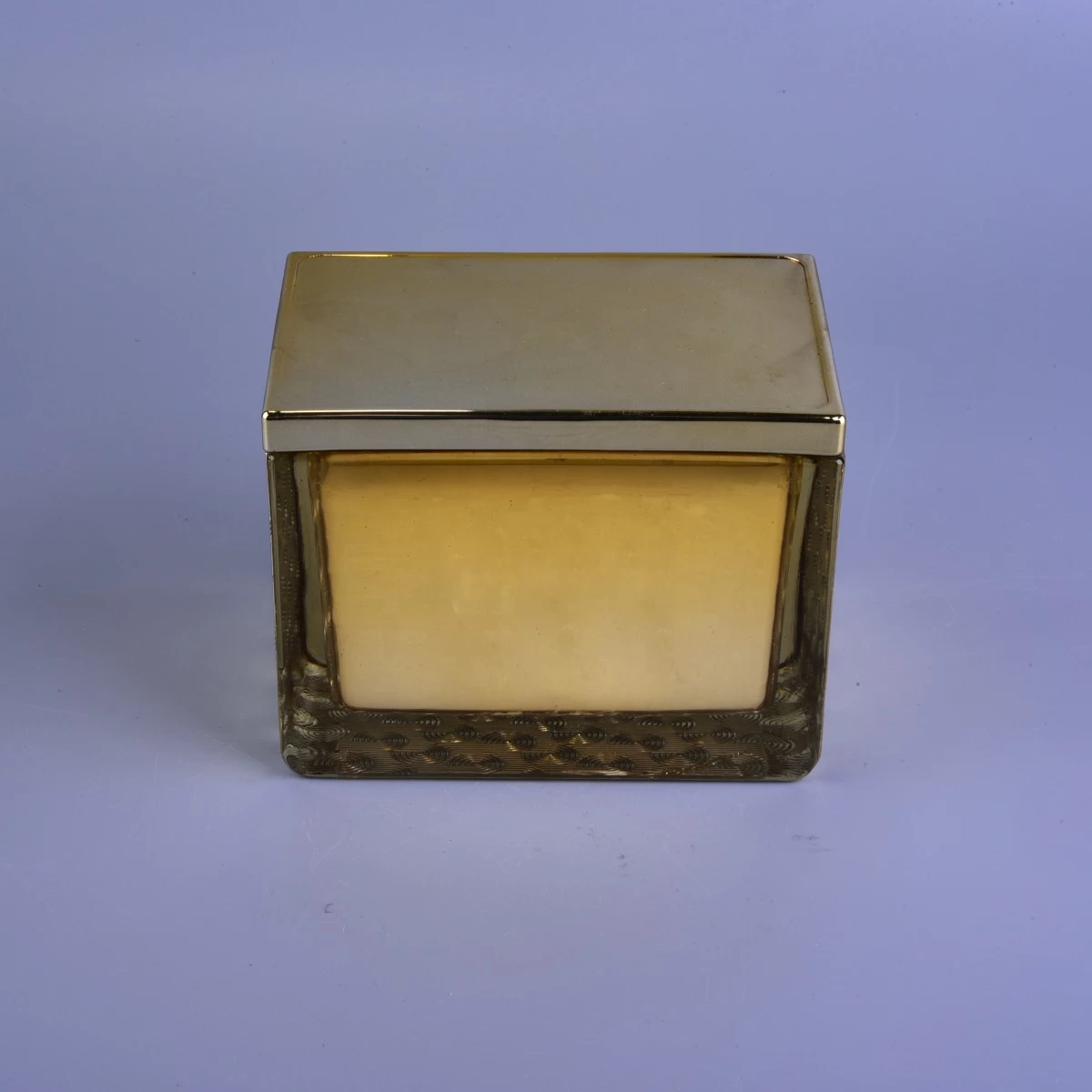 Home decor scented gold square glass candle jars with lid 8oz 10oz