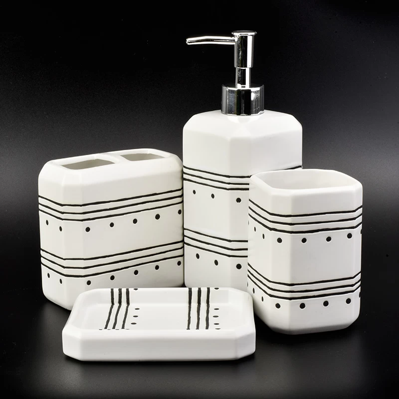 glazing ceramic bath accessories sets simple pattern ceramic bottle toothbrush holder