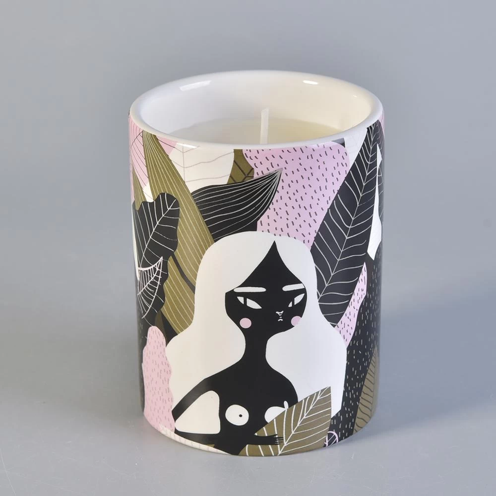 Sunny own design ceramic candle holder with decal printing