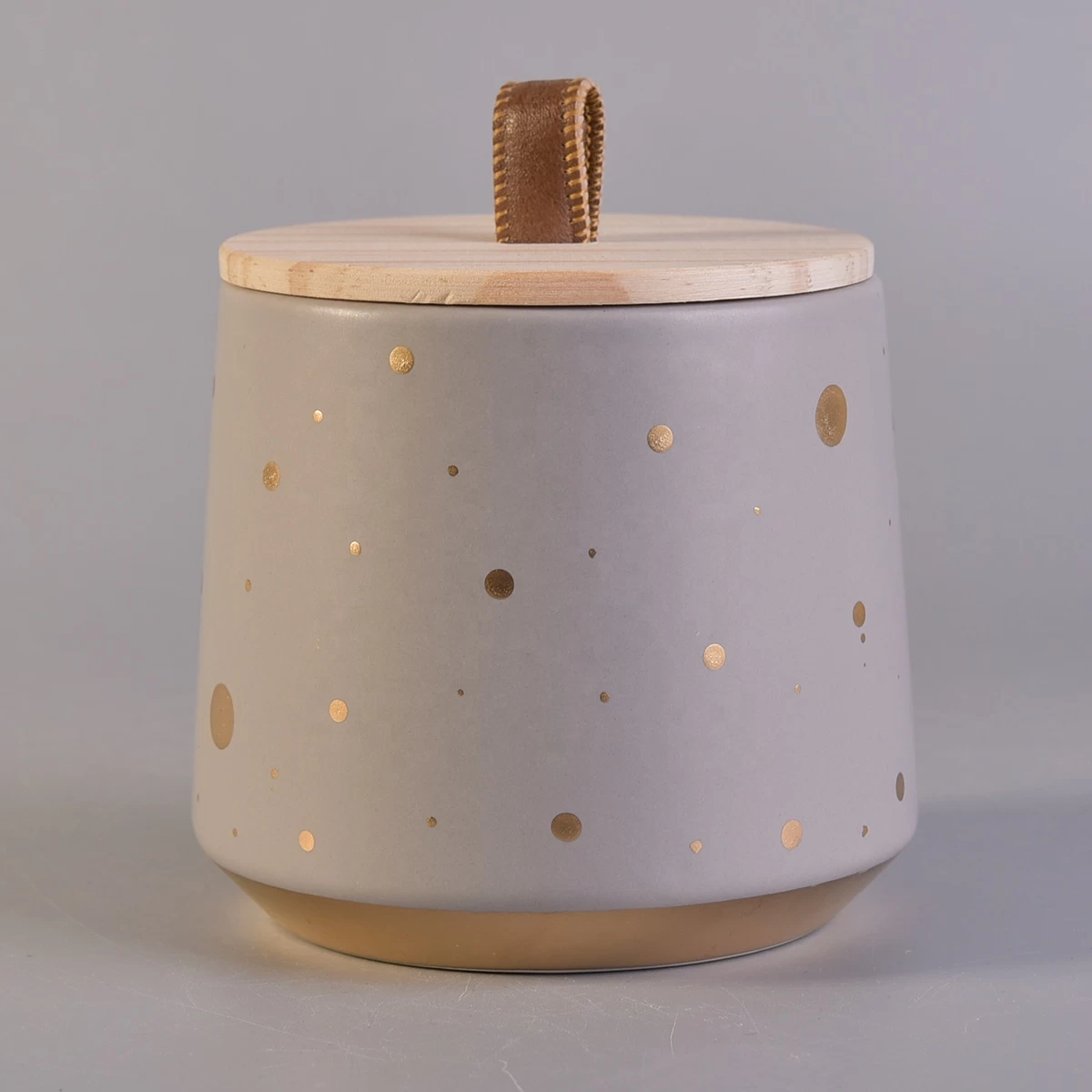 Wholesales empty grey ceramic modern candle jar with wood lid