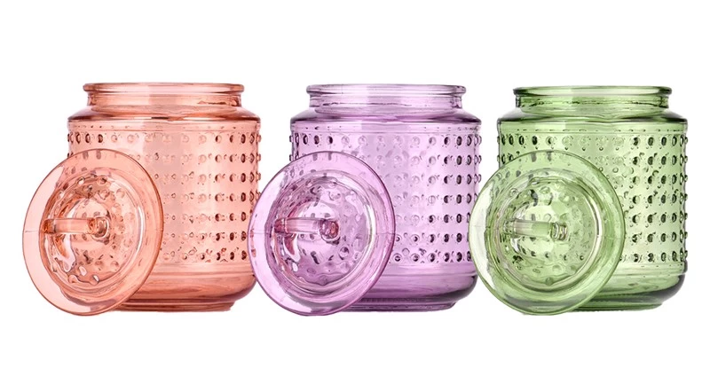Wholesale modern design spot glass candle jars with lids manufacturers