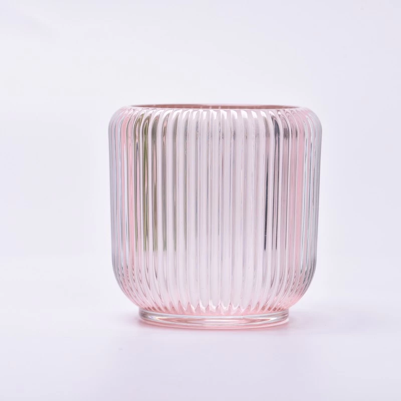 pink glass candle vessels Ribber Glass Candle Jar wholesale