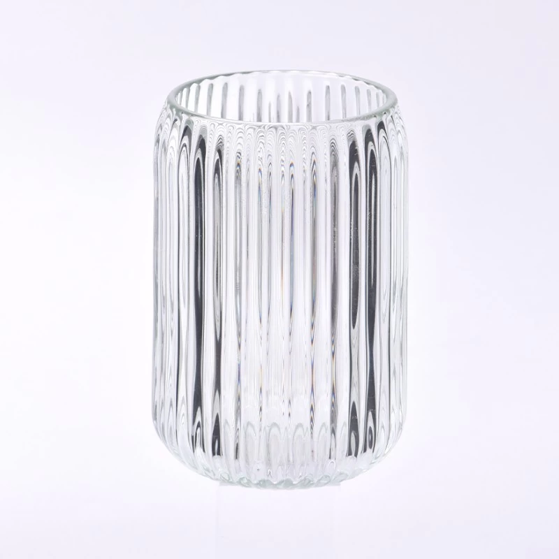 Wholesale vertical stripe glass candle vessel