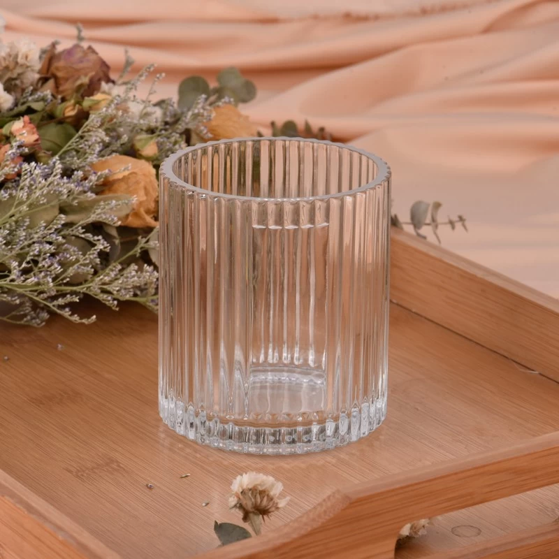 Stripe Glass Candle Jar 400ml Ribber Glass Candle Vessels Wholesale