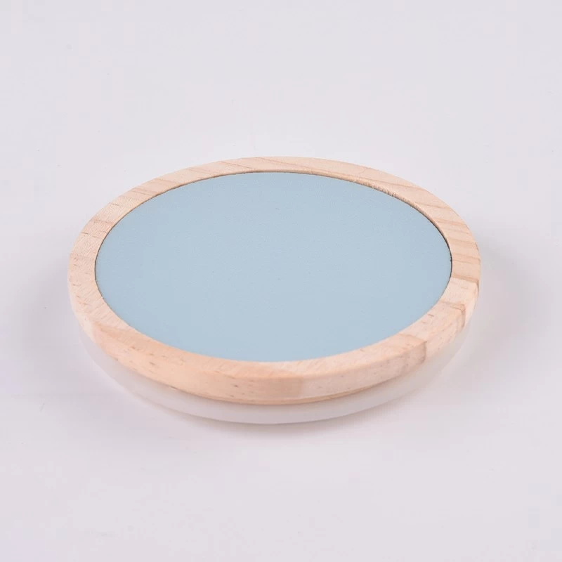 Custom Logo Custom Round Leather Covers Wood Lid For Candle Jar Glass
