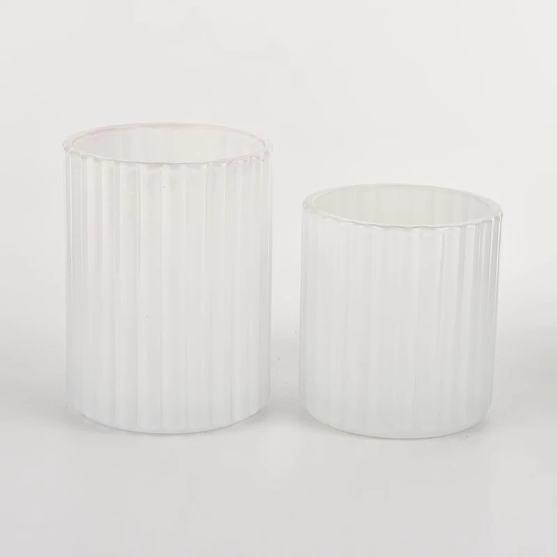 Retro Small white Vertical Ribbed Glass Candle jar supplier