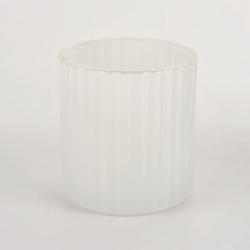 Retro Small white Vertical Ribbed Glass Candle jar supplier