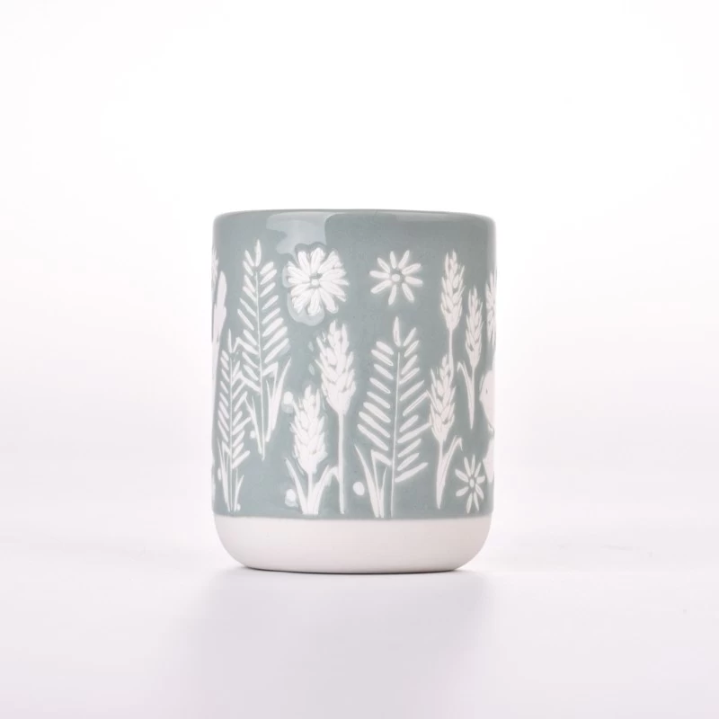 Unique embossed Ceramic Candle Jars Home Decoration