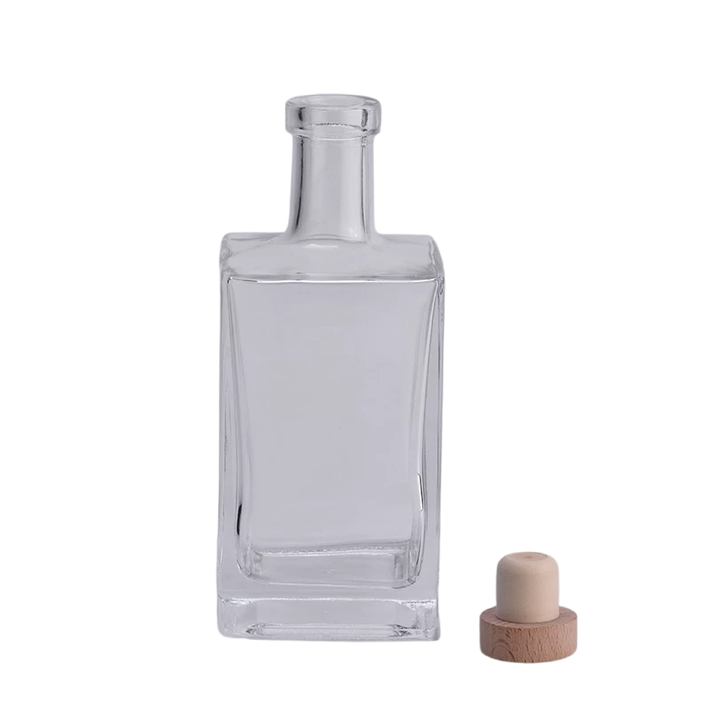 large capacity square clear glass reed diffuser bottle with wooden stopper