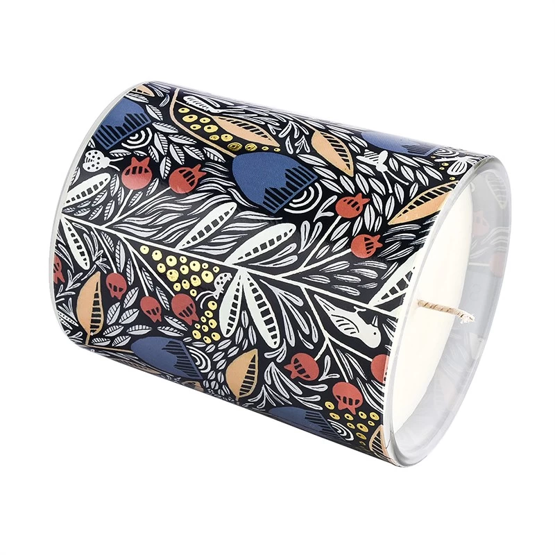 Barattoli di candela in vetro di carta decalcomania di nuovo design all'ingrosso per la realizzazione di candele