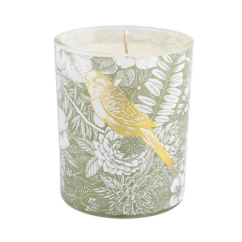 Wholesale plants and birds decal paper glass candle jars for home decoration
