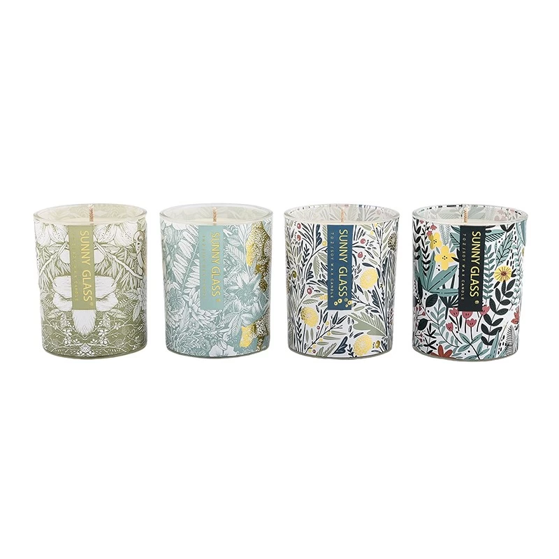 Wholesale plants and birds decal paper glass candle jars for home decoration