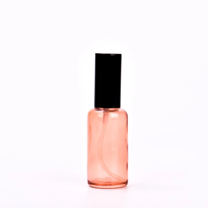 50ml 100ml transparent pink glass bottle with shiny black cap for supplier