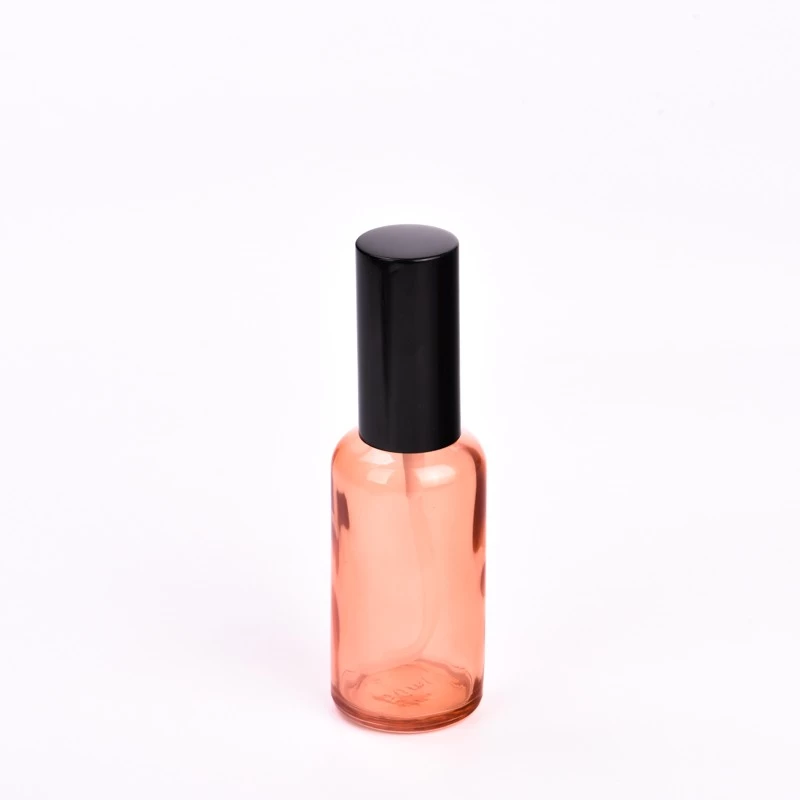 50ml 100ml transparent pink glass bottle with shiny black cap for supplier