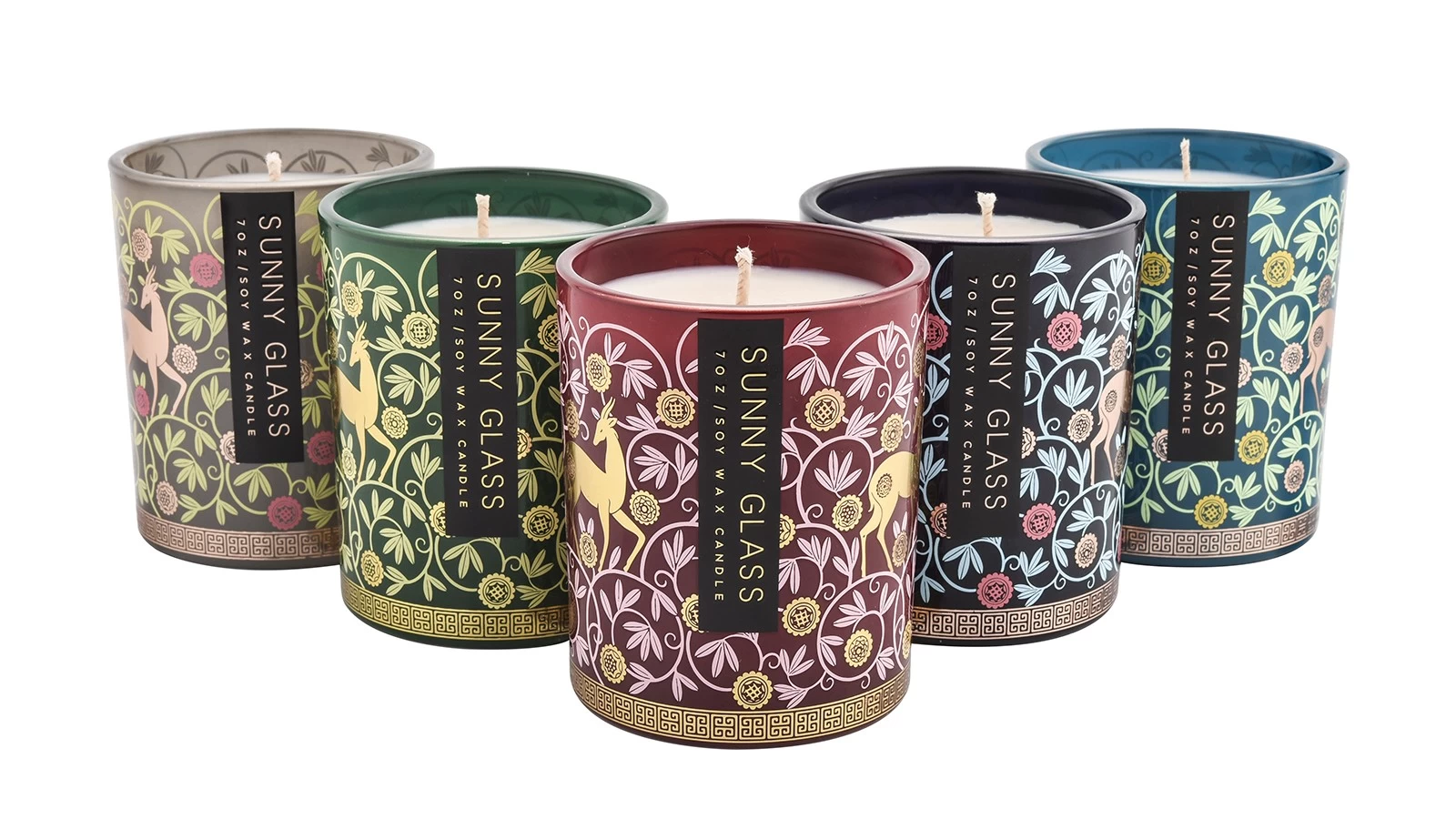 300ml red antelope decal paper pattern glass candle jar wholesale