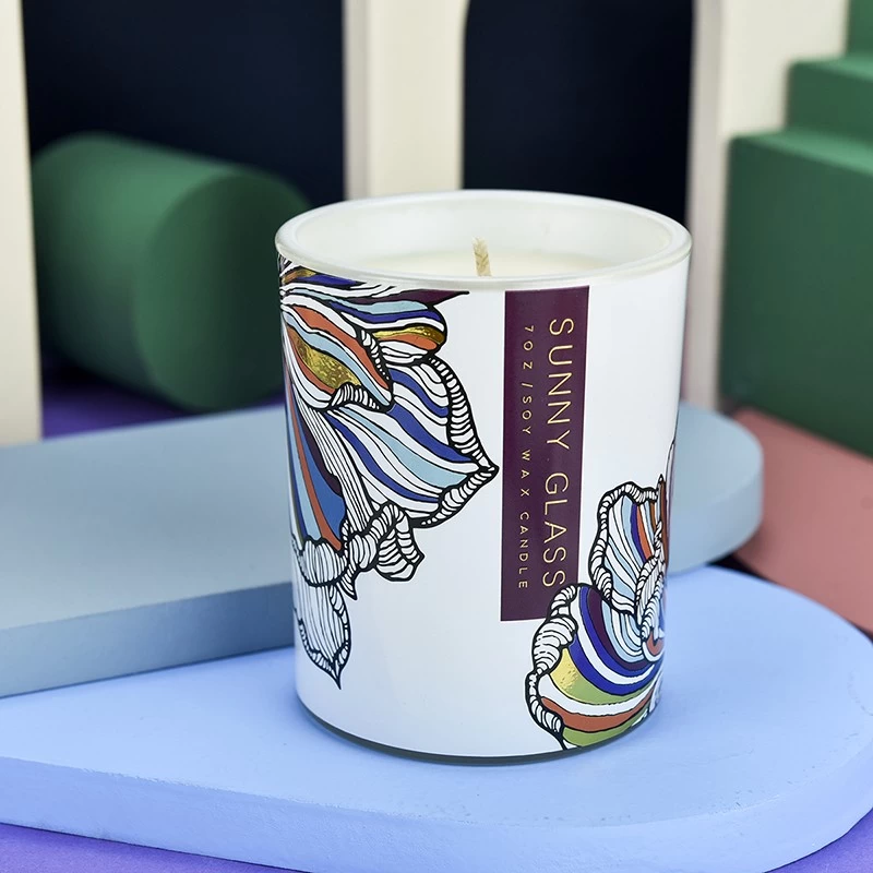 Wholesale unique pattern white decal paper glass candle jars