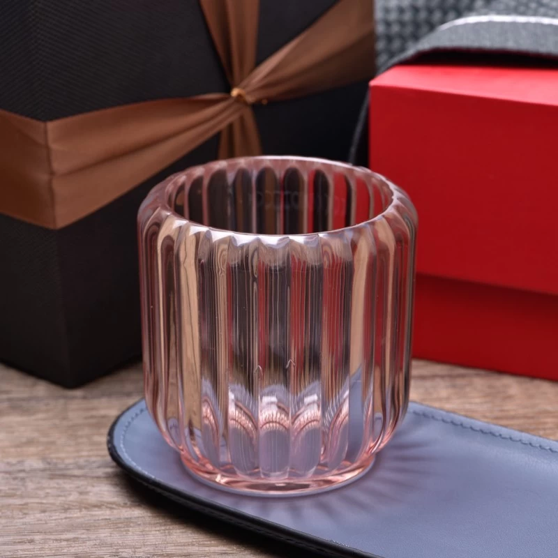 Luxury transparent pink vertical glass candle jar wholesale