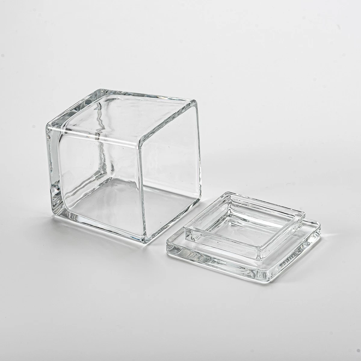 Wholesale square clear galss candle jar with glass lid 