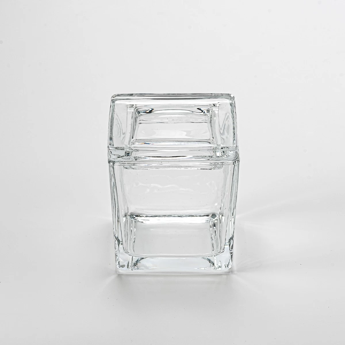 Wholesale square clear galss candle jar with glass lid 