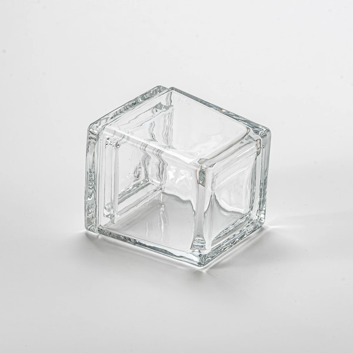 Wholesale square clear galss candle jar with glass lid 