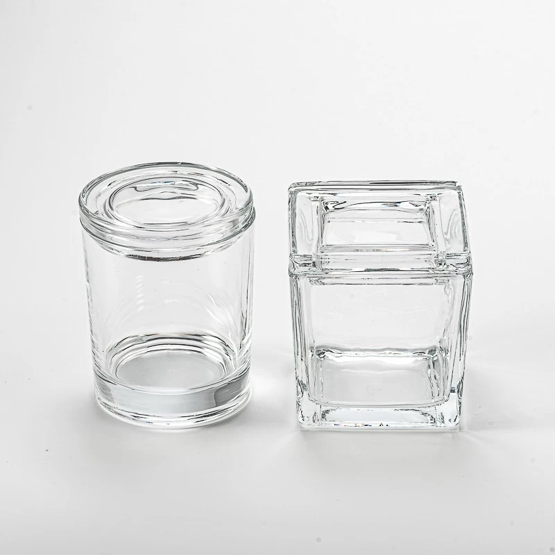 Supplier 270ml 300ml round clear glass candle jar with glass lid